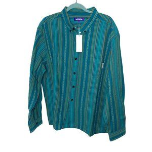 F*cking Awesome Mens Shirt Green Size 2X Striped Button Down Long Sleeve New